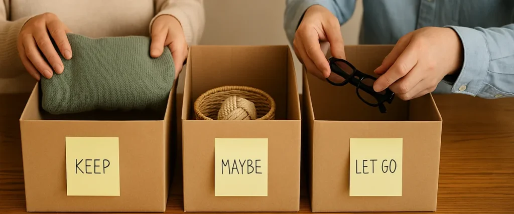 親子で「残す・迷う・手放す」に仕分ける箱を使った片づけ