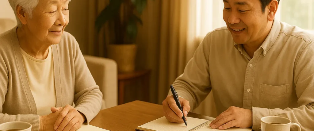 親子が穏やかに家計や将来費用について話し合う様子